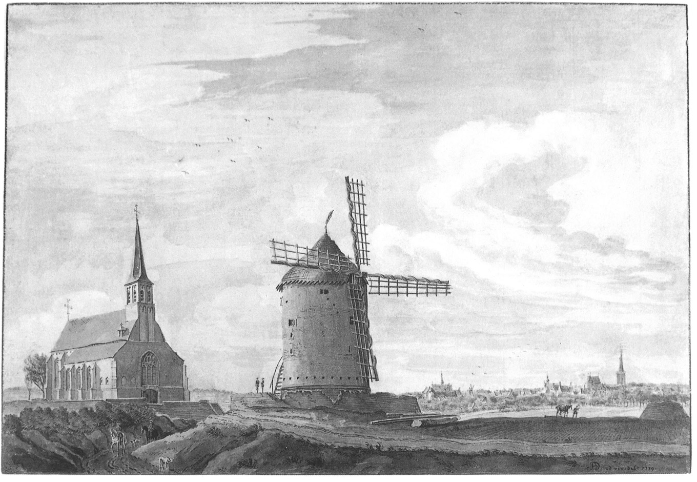 Foto mit Gerebernuskapelle und Mühle - Jan de Beijer - vor 1739